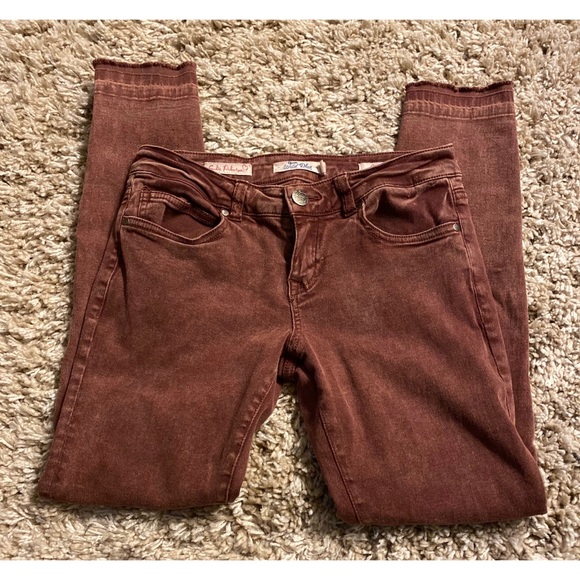 Maroon faded skinny cropped jeans - Picture 1 of 5